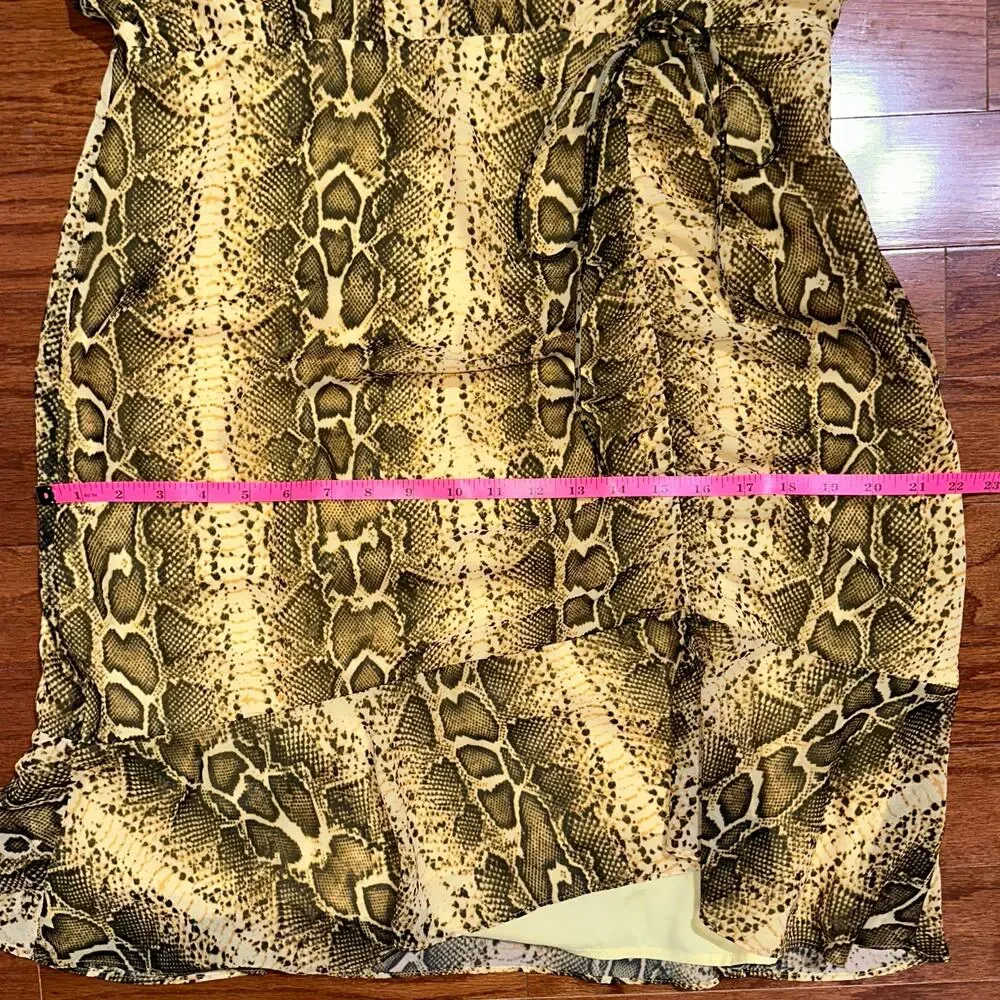 Sam Edelman Yellow Snake Ruched Short Puff Sleeve Dress Size 14